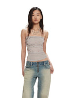 Rhinestone Strap Knit Tube Top & Skirt Set