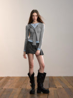Contrast Hooded Knit Top