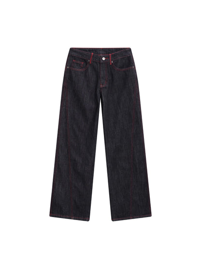 Contrast Stitch Embroidery Wide Pants