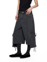 Washed Denim Cargo Pants