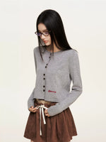Chain Embroidered Cropped Knit Cardigan