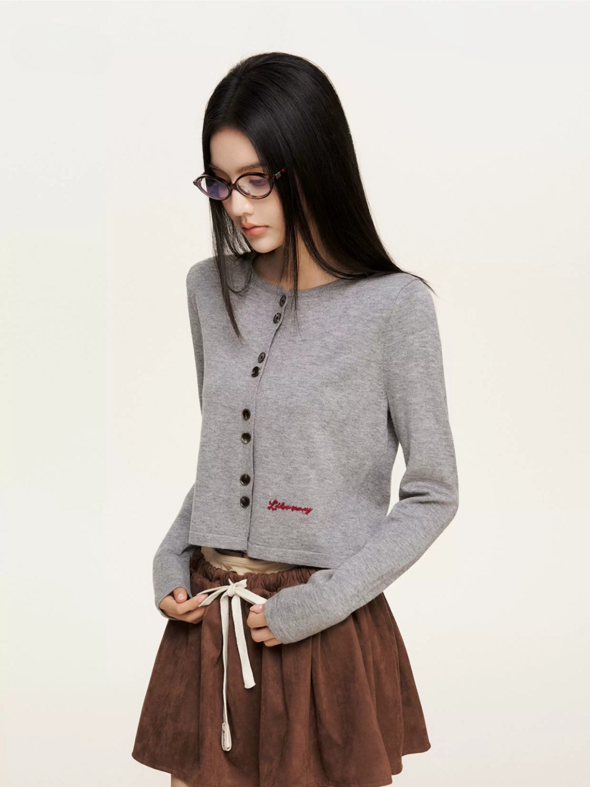 Chain Embroidered Cropped Knit Cardigan