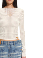 "Blue Ridge" V-Neck Openwork Knit Top