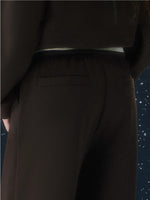 Brown Stripe Contrast Waist Wide-leg Pants