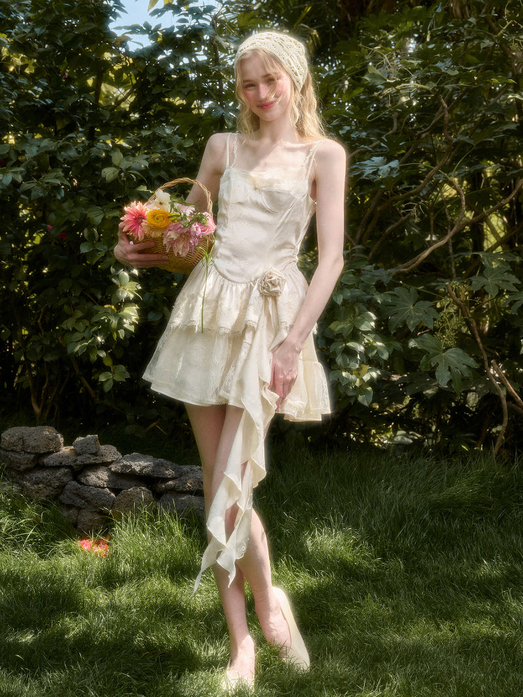 Cloud - like Lace Jacquard Little White Dress