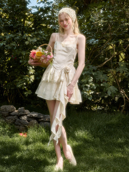 Cloud - like Lace Jacquard Little White Dress