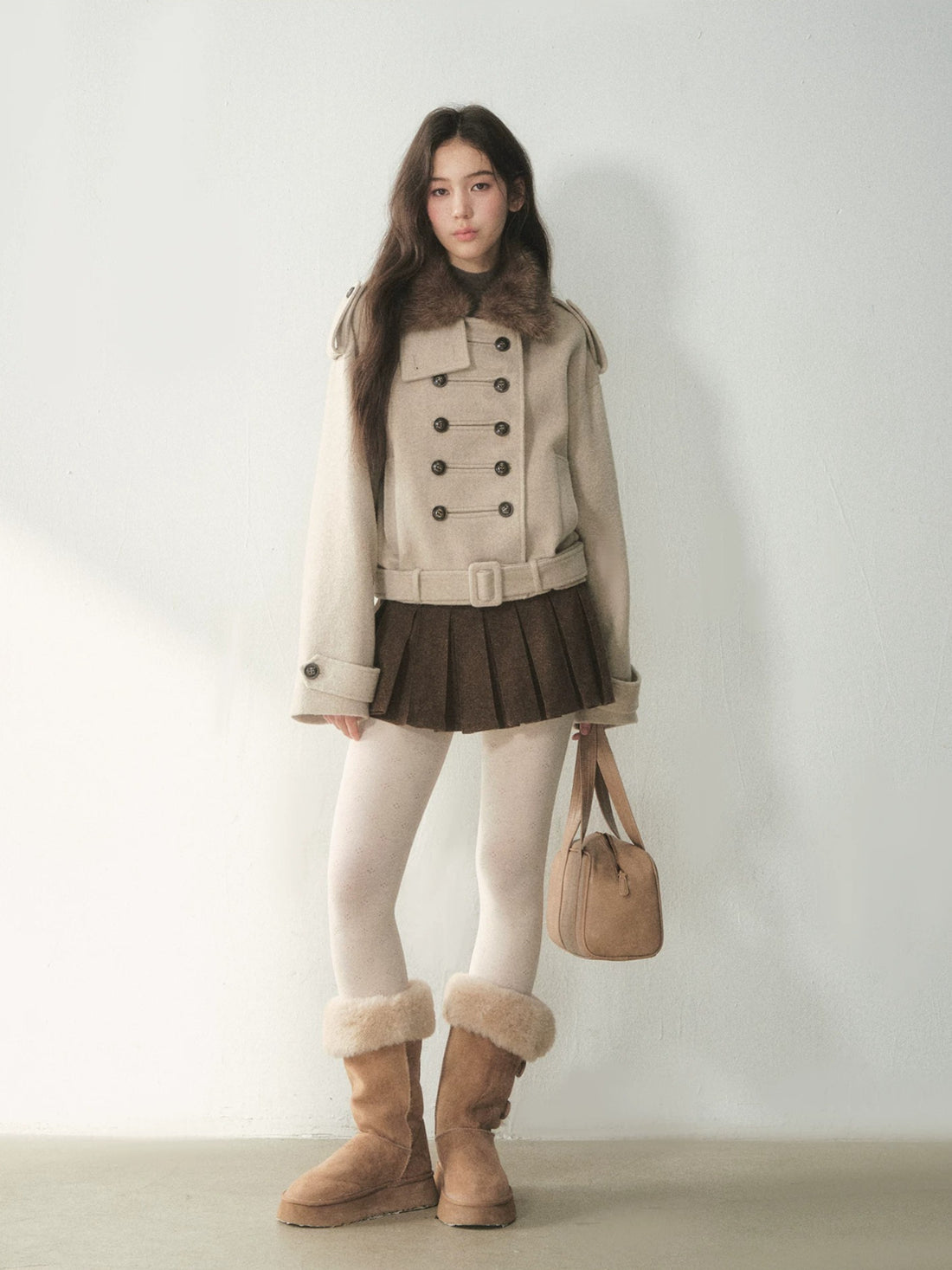 Vintage Brown Pleated Mini Skirt