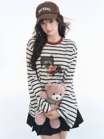 Contrast Stripe Puppy Print T-shirt