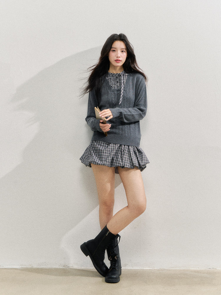 Checkered Ruched Tulip Mini Skirt
