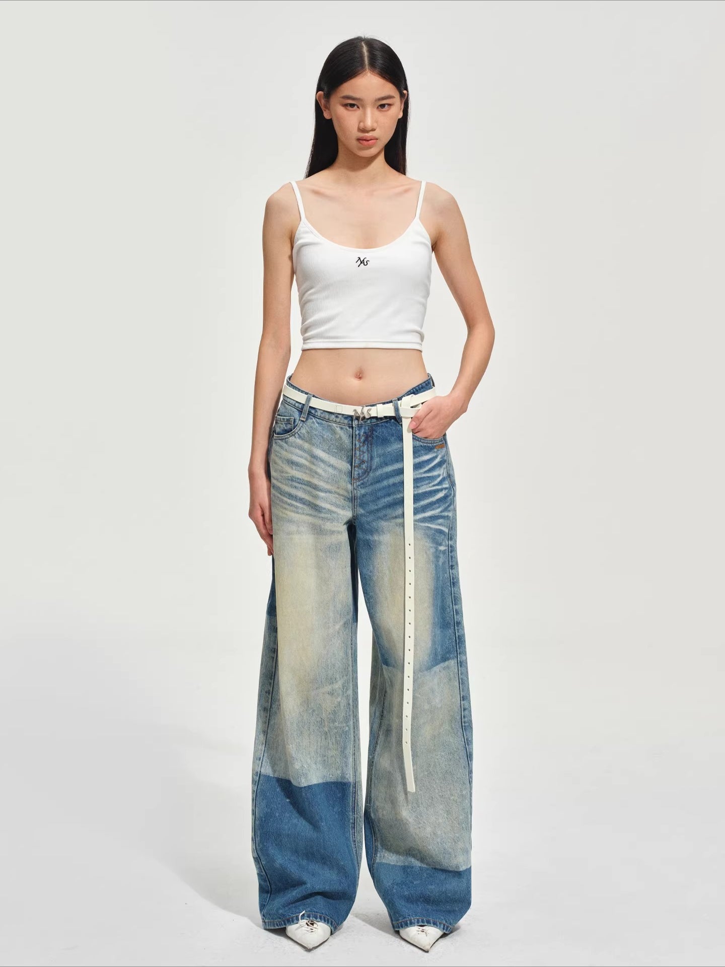 Equestrian Panel Wide-Leg Jeans