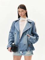 Washed Denim Suede Panel Jacket