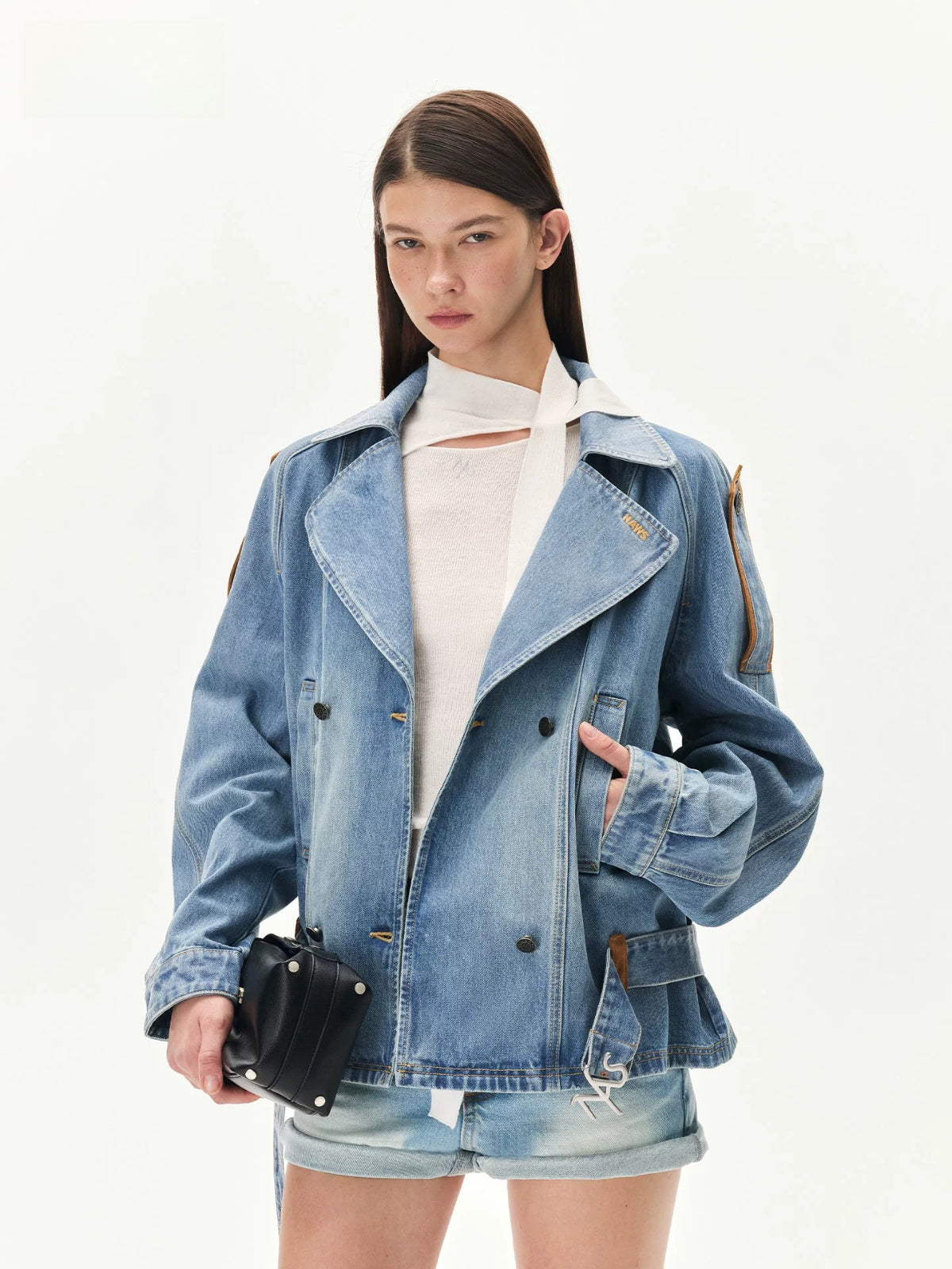 Washed Denim Suede Panel Jacket