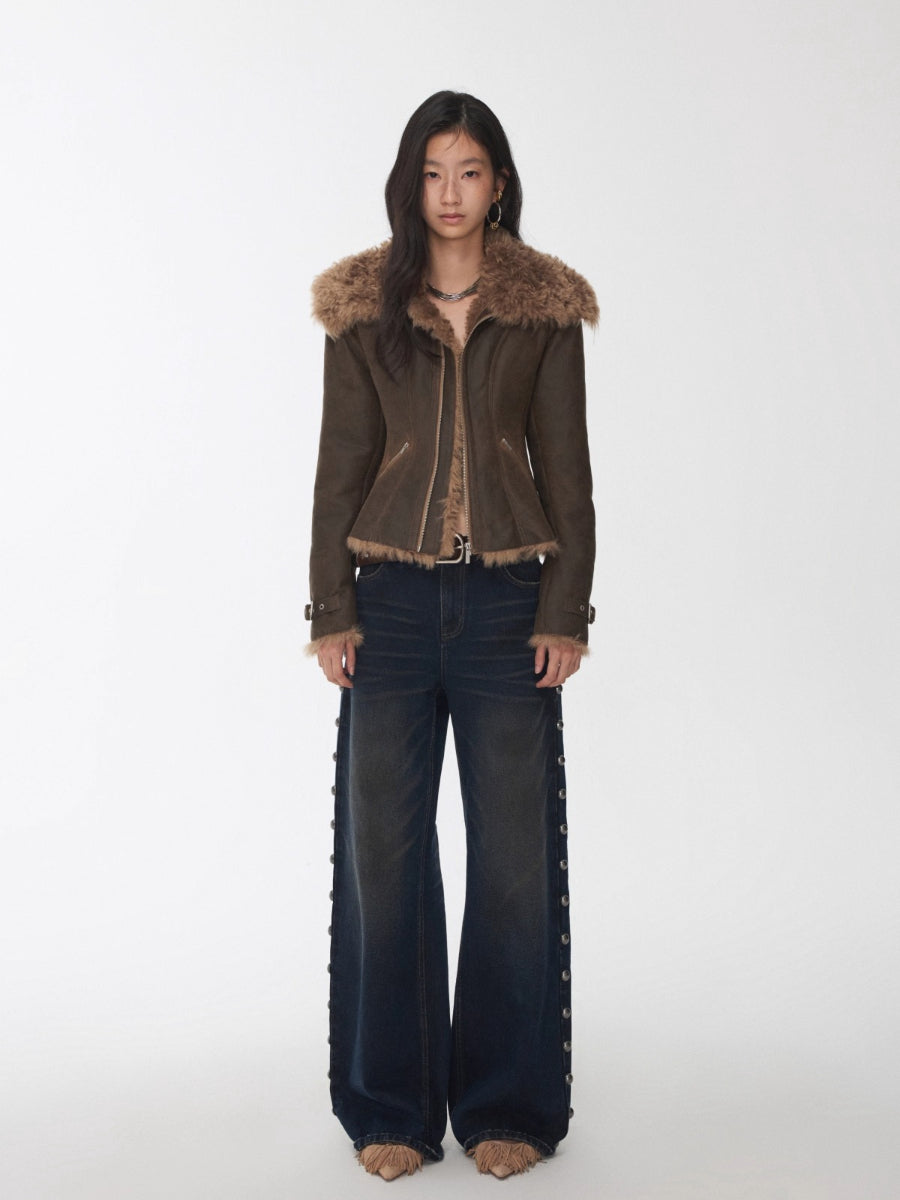 Washed Faux Shearling Fitted Jacket