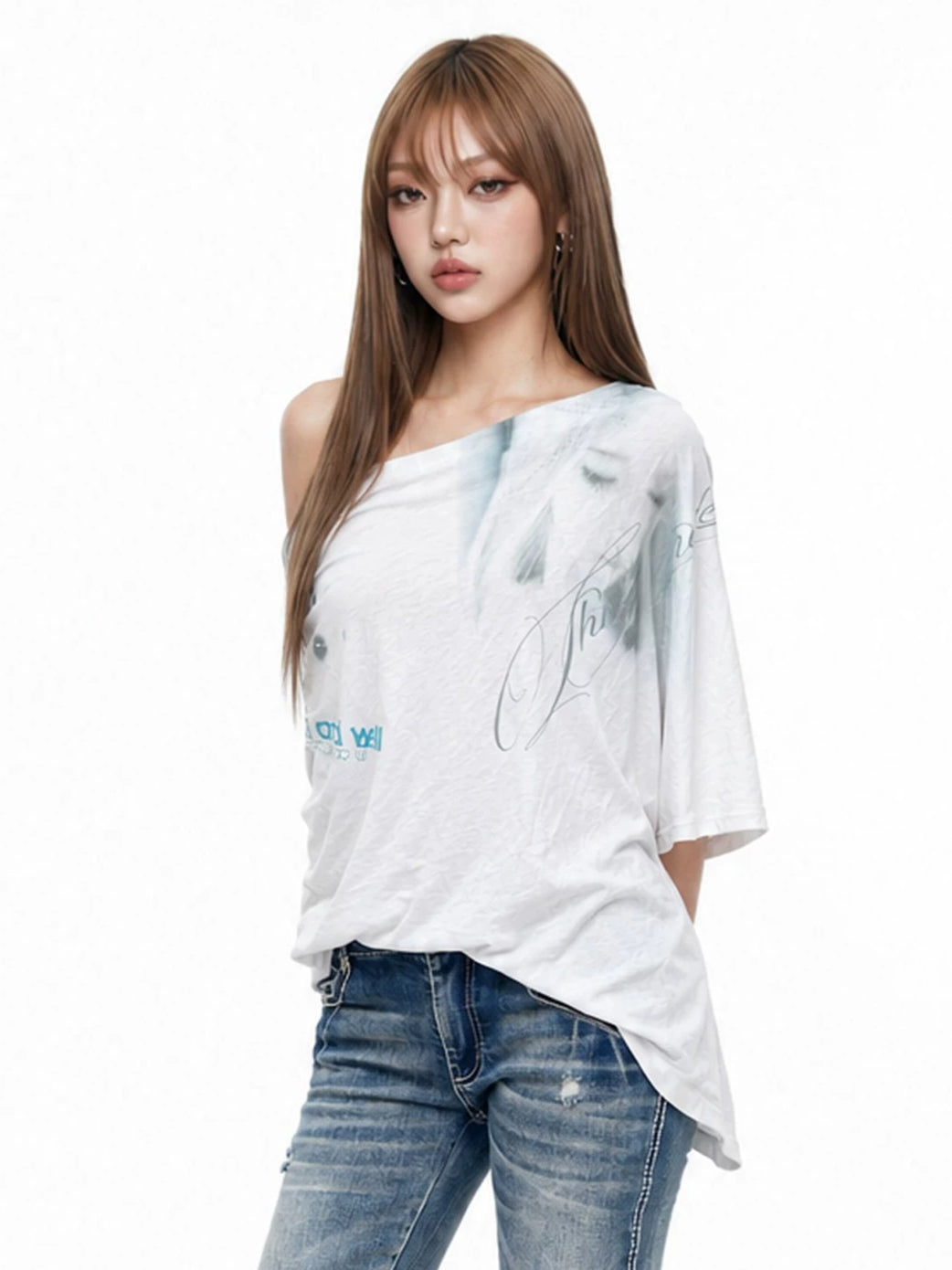 Off Shoulder Graphic T-Shirt