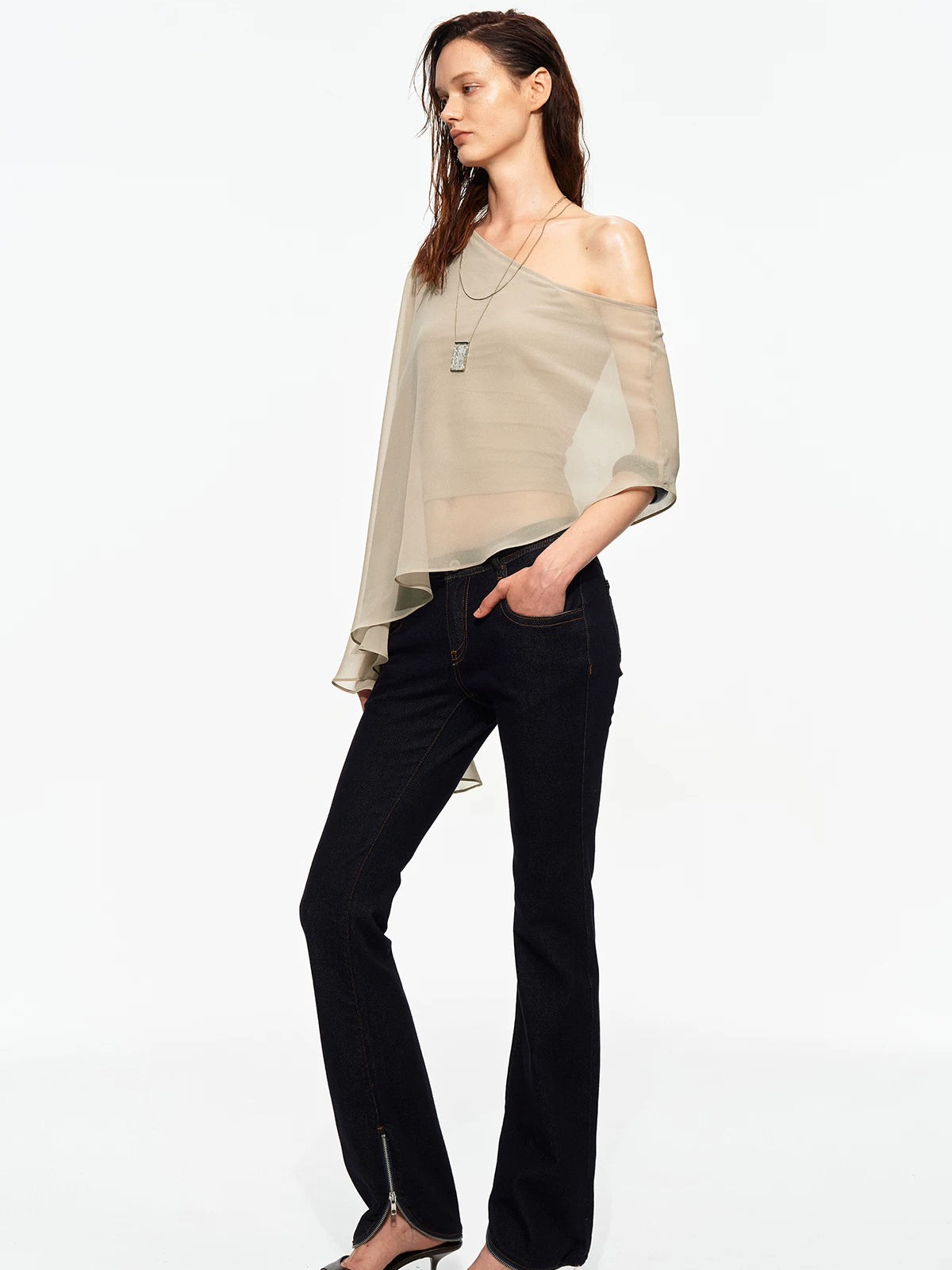 Asymmetric Chiffon Cape Top