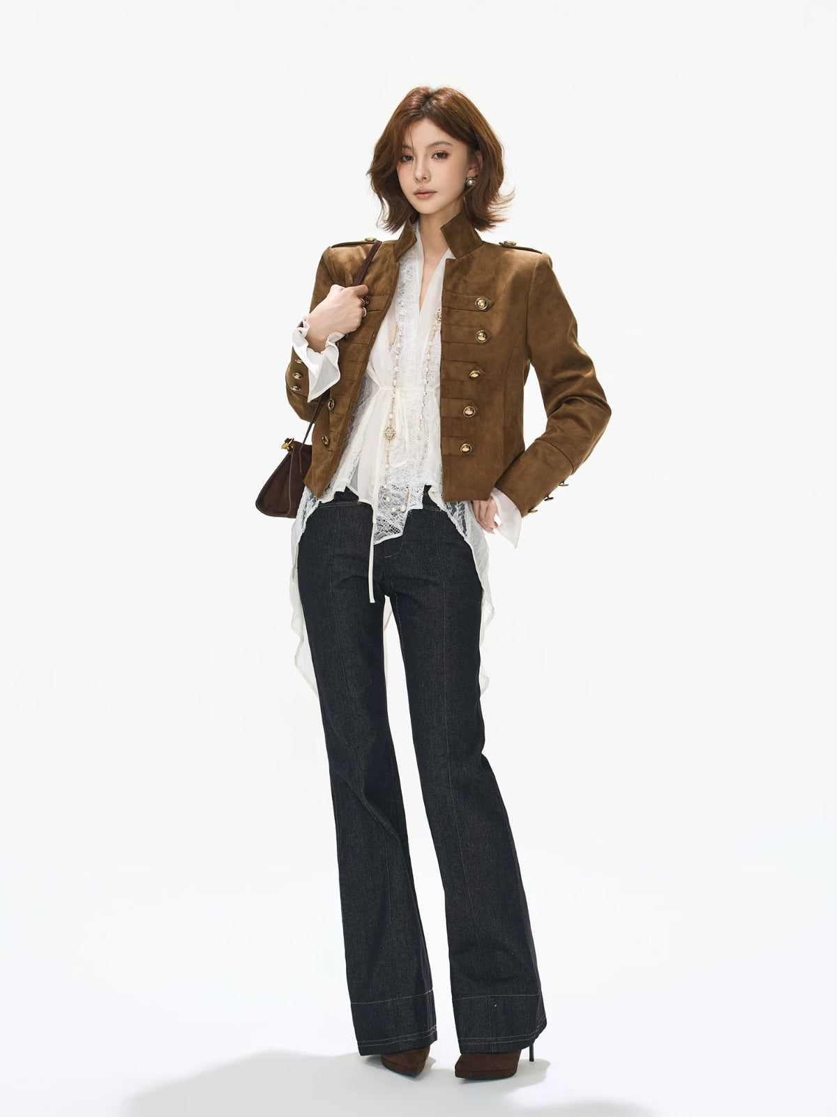 Suede Stand Collar Cropped Jacket