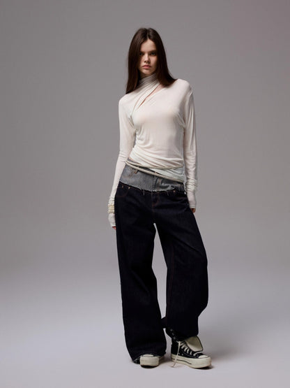 Draped Lyocell Wool Cutout Blouse