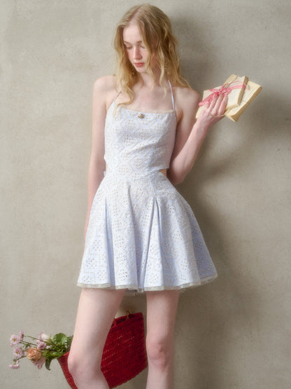 Natural Cotton Embroidered Little Blue Dress