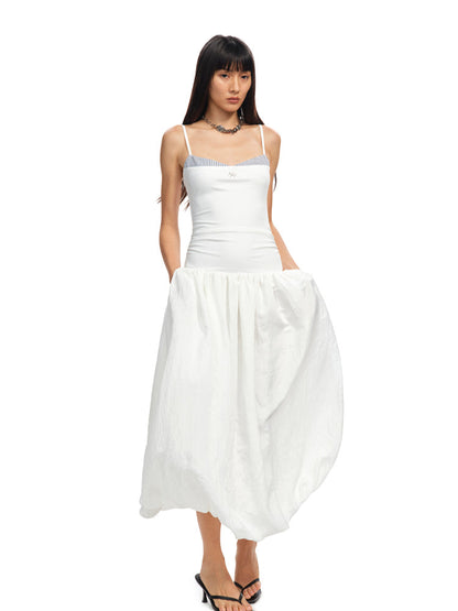 Color - Block Splicing Strappy Puff Dress