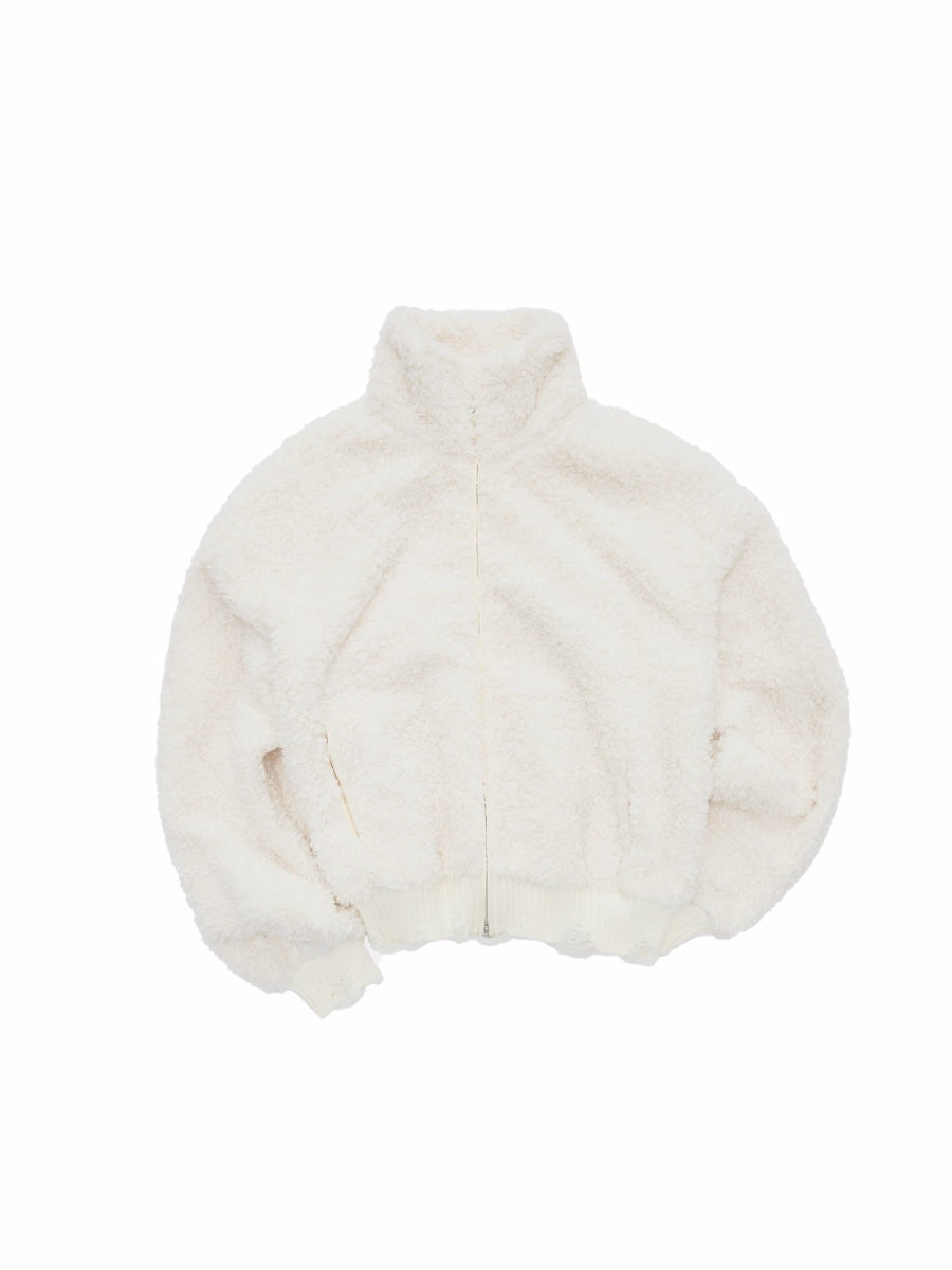 Zip-Up Shearling Textured Fitted Short Coat