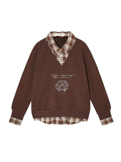 Printed Plaid Collar Sweatshirt