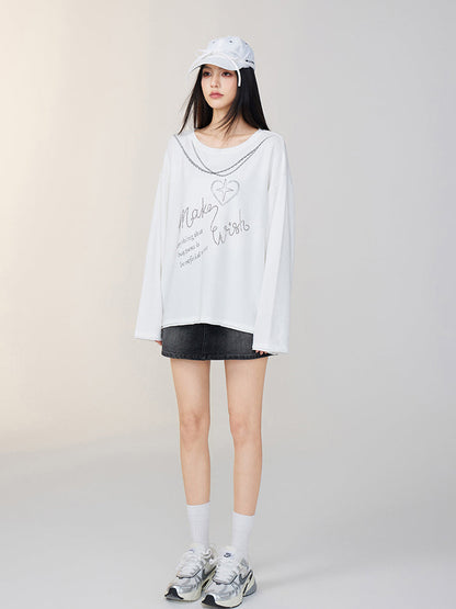 Rhinestone Letter Long-Sleeve T-Shirt