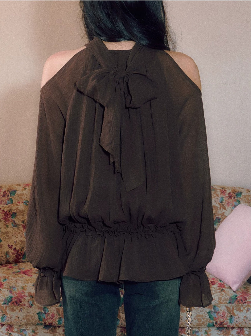 Halter Ruffle Chiffon Blouse