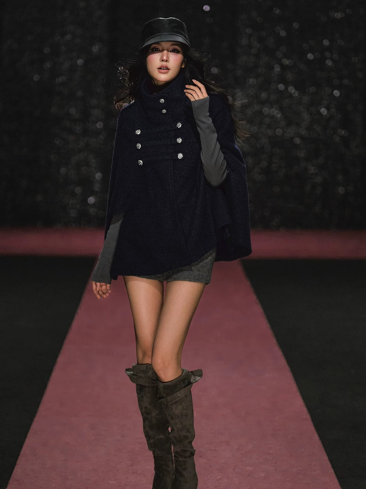 Napoleonic Double-Breasted Stand Collar Cape Coat