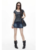 Rivet Washed Denim Mini Skirt