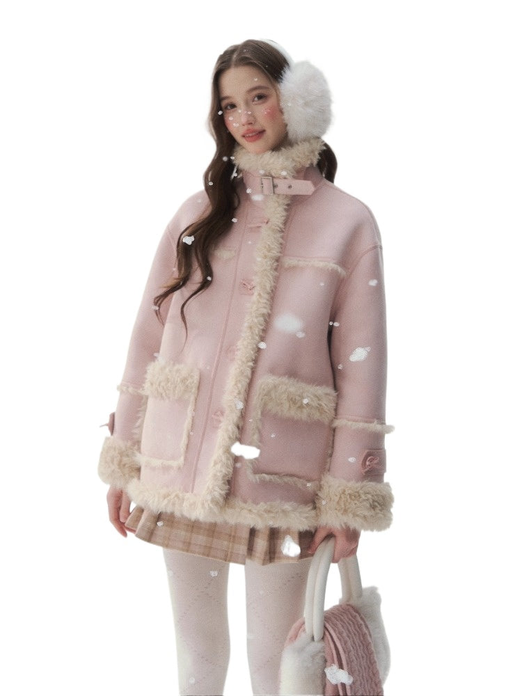 Pink &amp; Blue Reversible Faux Shearling Coat