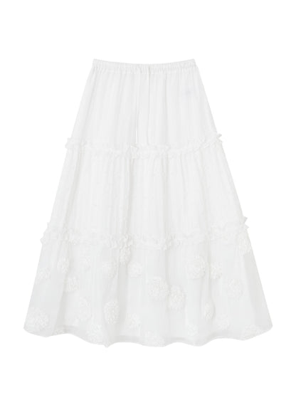 White Waist-Cinching Puff Cake Skirt