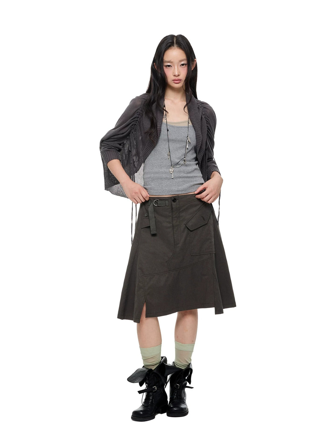 Asymmetric A-Line Midi Skirt