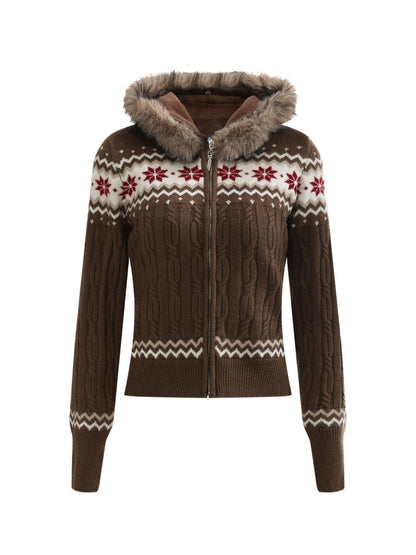Brown Fair Isle Hooded Cardigan