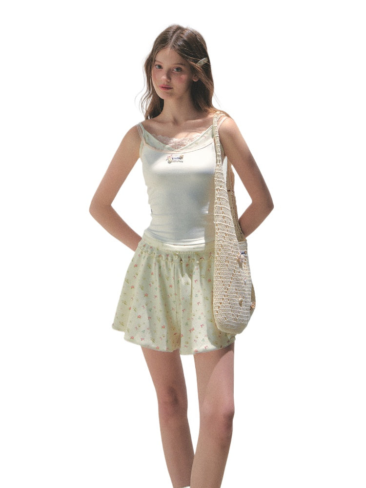 Fake Three-piece Lace Shell Logo Camisole T-shirt