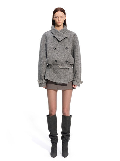 &quot;Djembe Series&quot; 90% Wool Bouclé Layered-Collar Wool Jacket