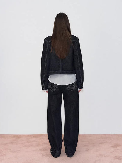 Embroidered Pocket Straight Jeans