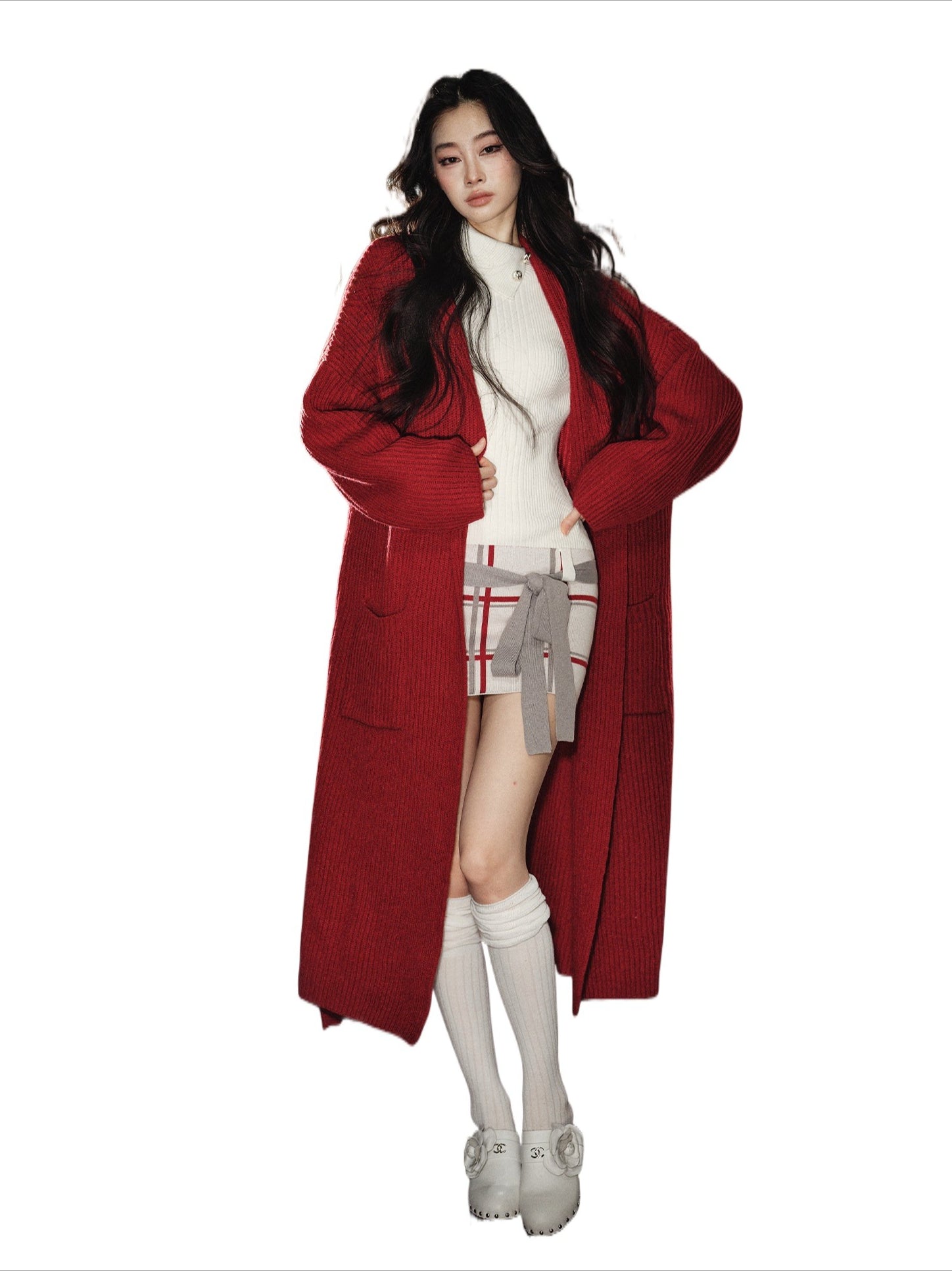 Red Relaxed Drop-Shoulder Wool Coat
