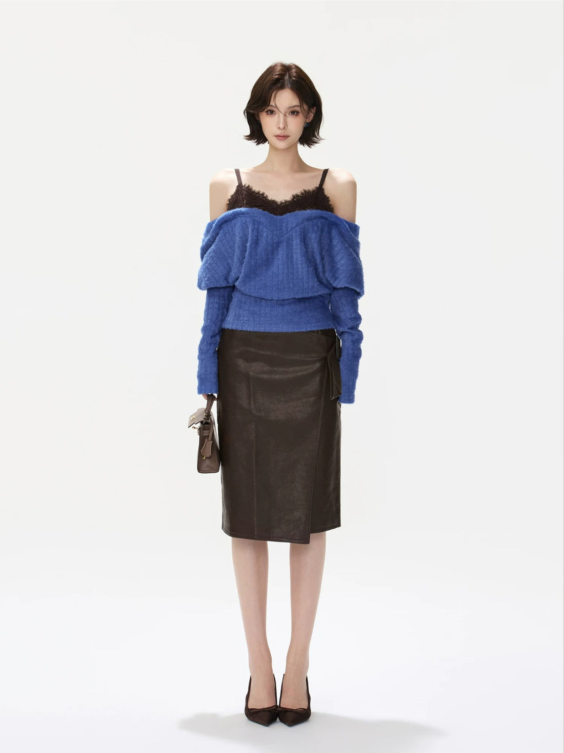 Lace Camisole Layered Fuzzy Knit Sweater
