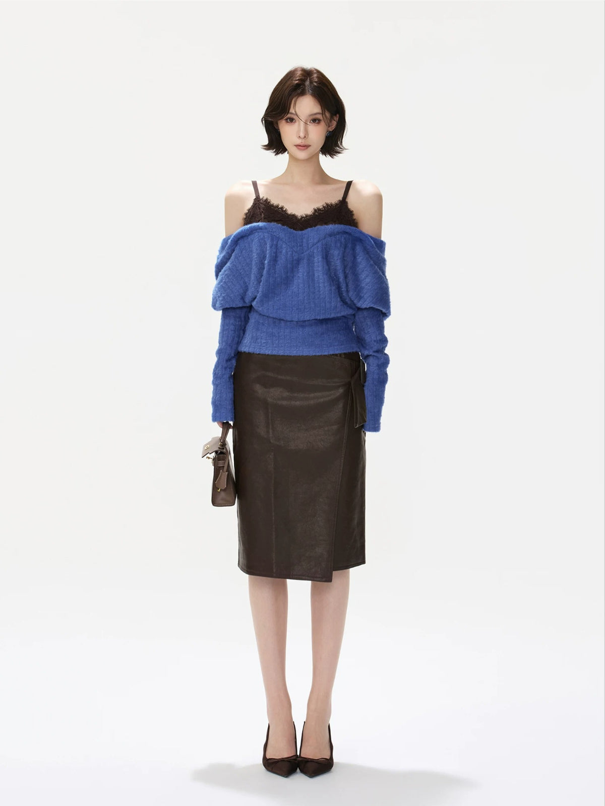 Lace Camisole Layered Fuzzy Knit Sweater