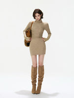 Vintage Lace Turtleneck Knit Mini Dress