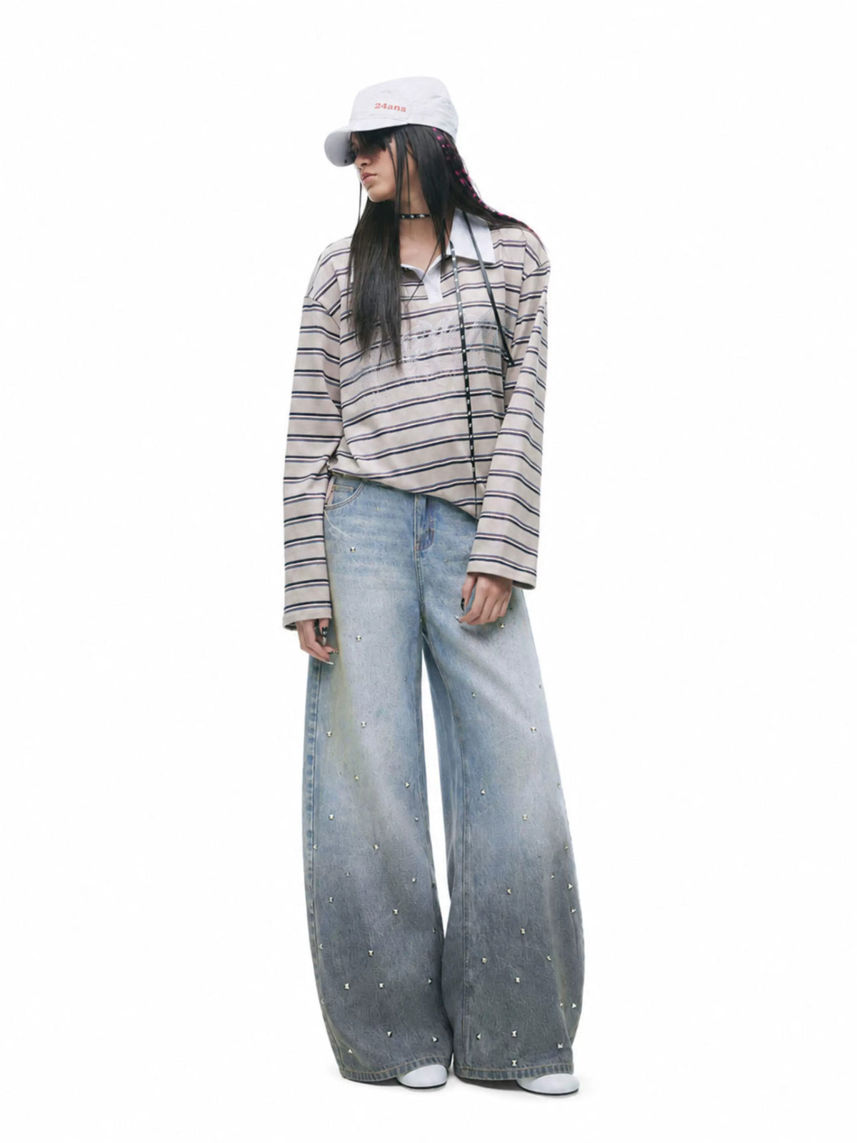 Gradient Whisker Wide Leg Jeans