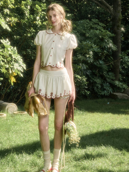 Lace Embroidery Airy Shirt &amp; Skirt Set