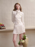 Polka Floral Satin Knit Cardigan & Skirt Set