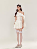 Off-Shoulder Pearl and Rhinestone Puff Dress