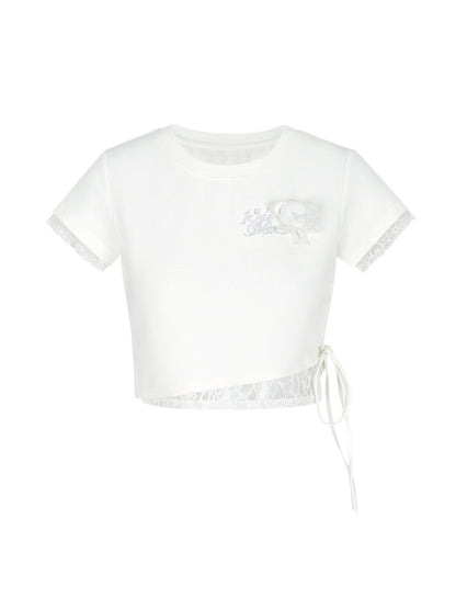 Lace Slim Fit Round-Neck Short T-Shirt