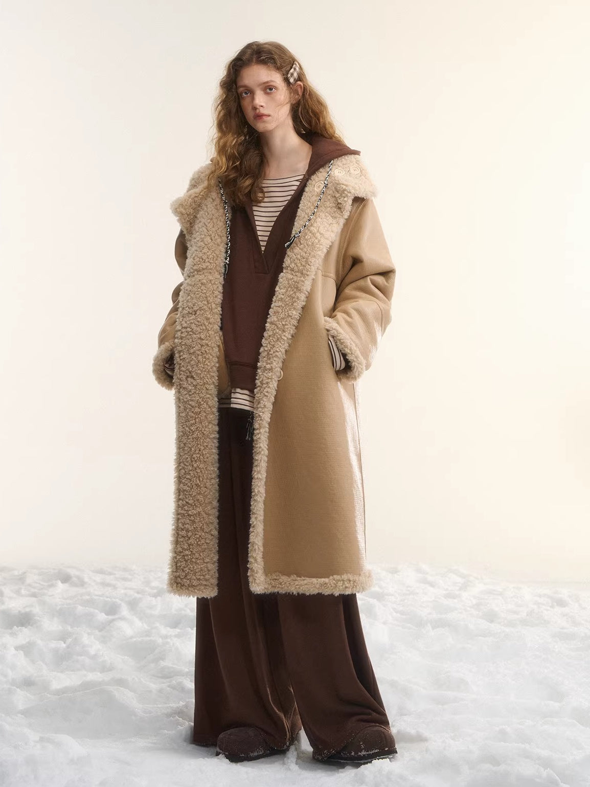 Two-Way Reversible Shearling Wool Coat