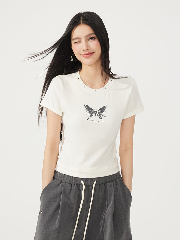 Fake Two-Piece Butterfly Slimming T-Shirt