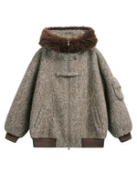 Fur Collar Hooded Wool Coat