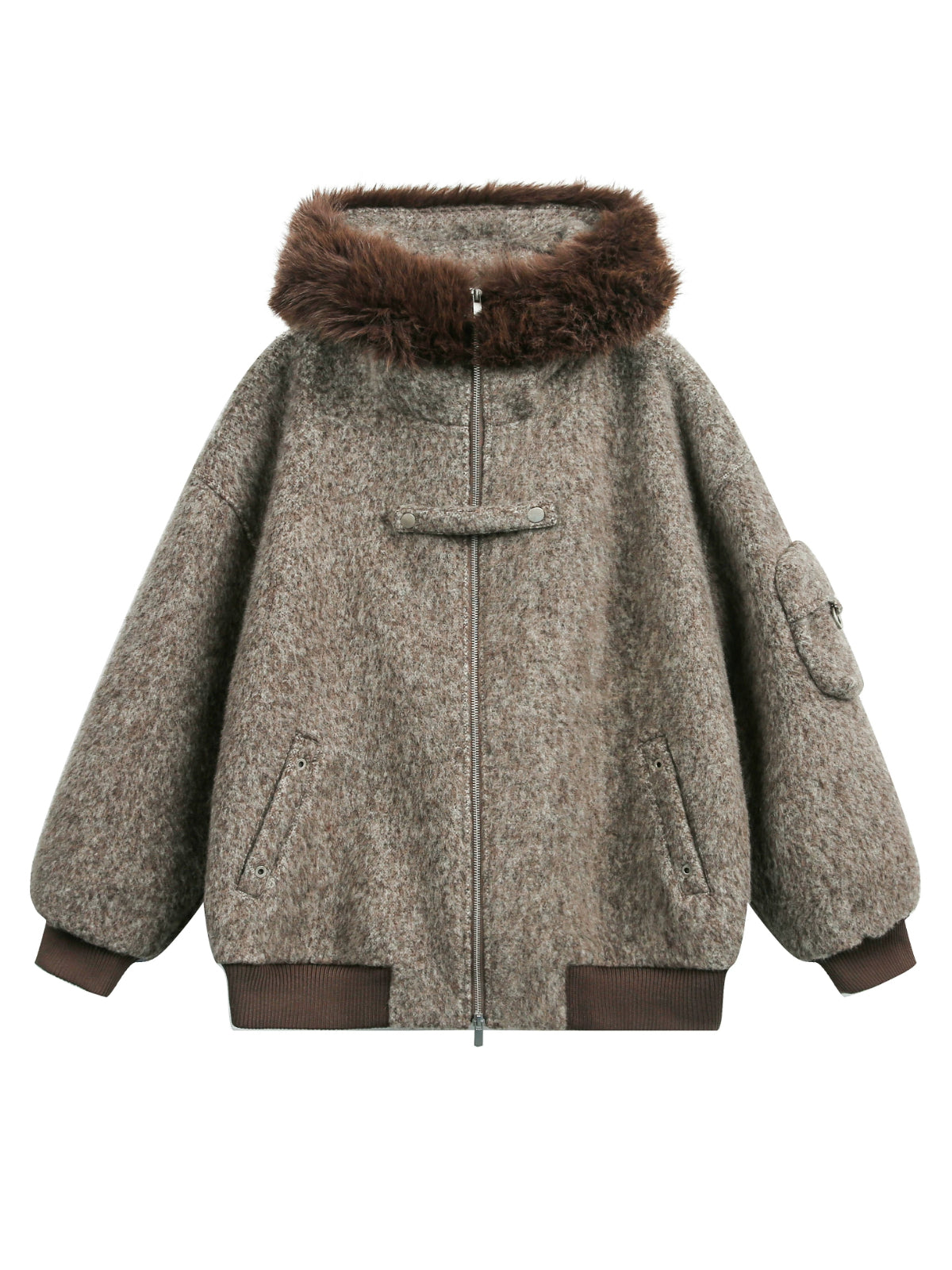 Fur Collar Hooded Wool Coat