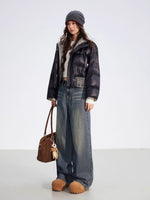 Reversible Knit Patchwork 90% White Duck Down Coat